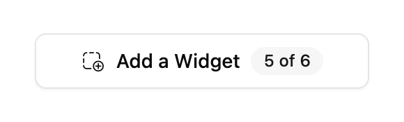 The Add a Widget button under the Frame in the Editor, showing how many Widgets are placed on the Page out of how many it can hold