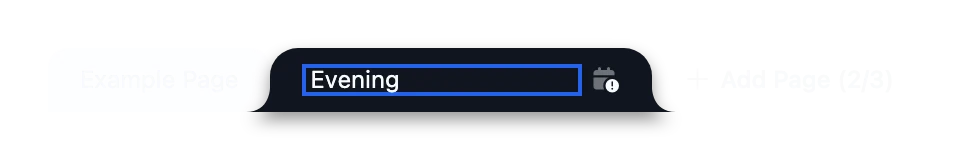 A Page tab being renamed in place, with Evening typed over its name
