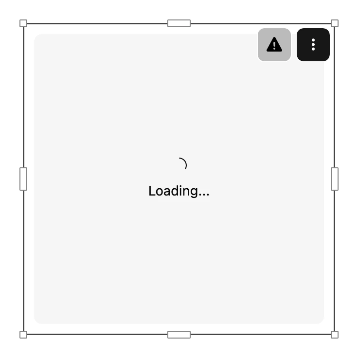 A Widget on the canvas with a warning triangle beside its menu button, because a new version is out