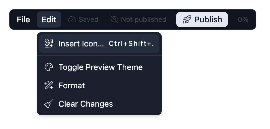 The Edit menu of the Widget Studio