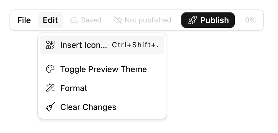 The Edit menu of the Widget Studio