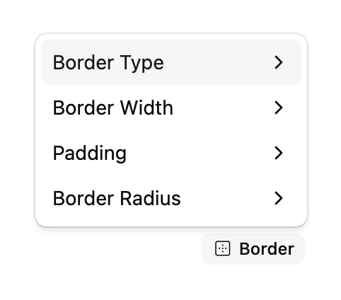 The Border menu above the preview, with Border Type, Border Width, Padding and Border Radius