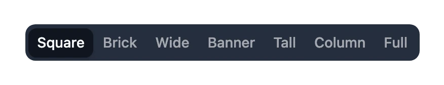 The Preview size tabs above the preview: Square, Brick, Wide, Banner, Tall, Column and Full