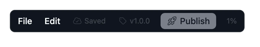 The toolbar: the File and Edit menus, the version last published, the length meter and the Publish button