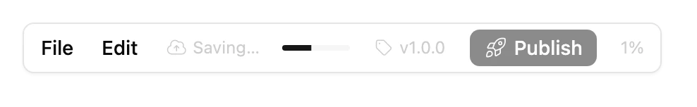 The toolbar: the File and Edit menus, the version last published, the length meter and the Publish button